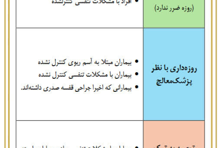 🌙جدول وظیفه‌ بیماران نسبت به روزه 